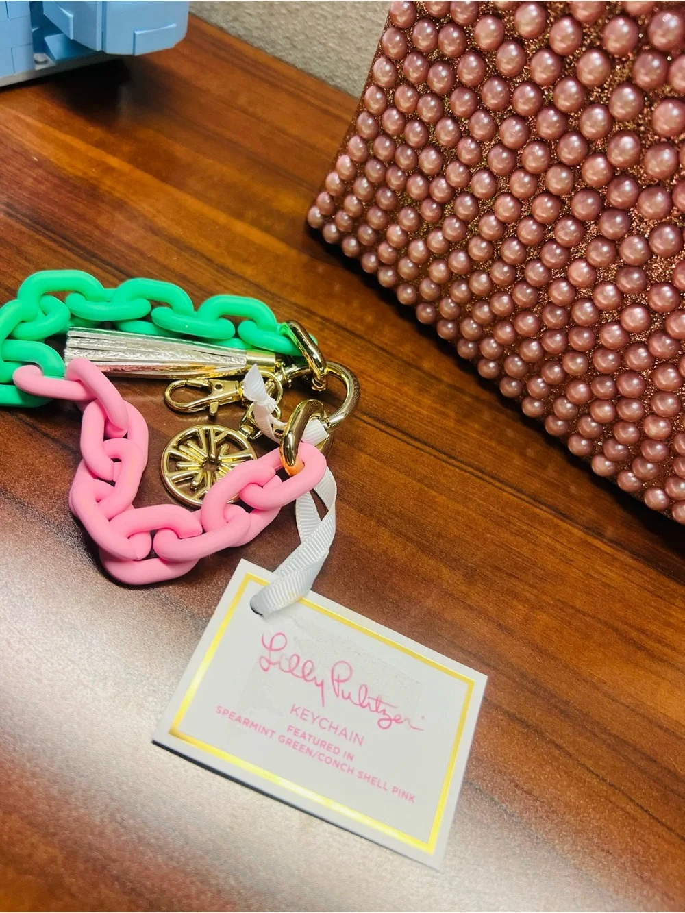New Lilly Pulitzer Pink and Green Charm Link Keychain